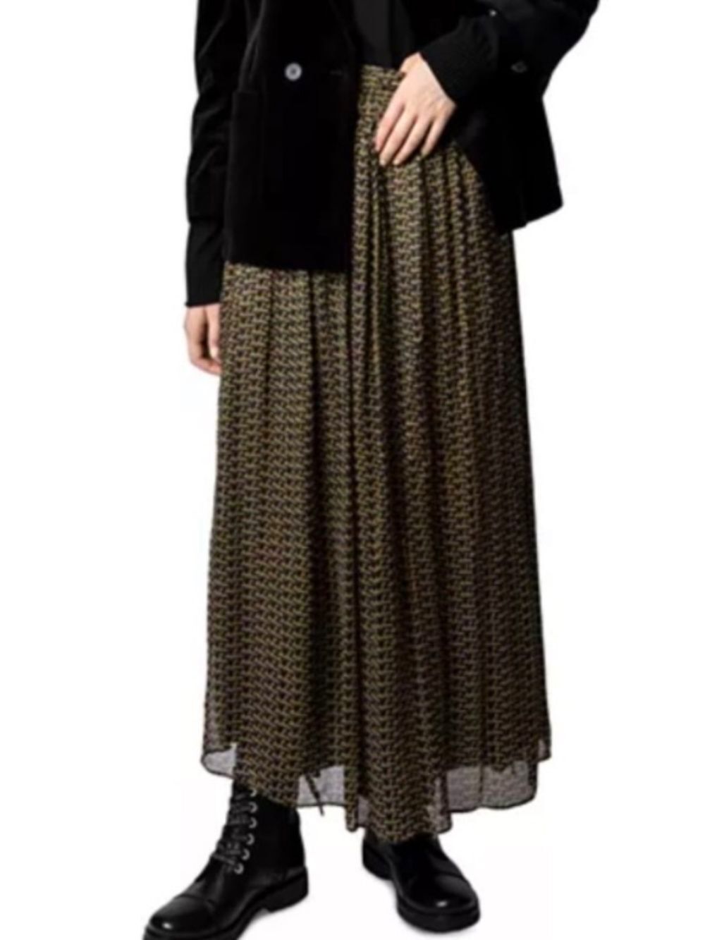 ZADIG & VOLTAIRE Gorgeous Metallic Neutrals Cognac Maxi Skirt Sz 36/4 NWT $348!!